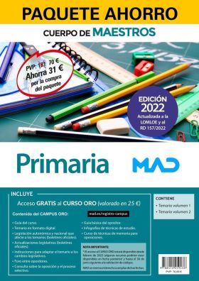 CUERPO DE MAESTROS: PRIMARIA. (EDICIÓN 2022)(PAQUETE AHORRO 2 VOLÚMENES + ACCESO