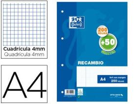 RECAMBIO A4 4MM 200 + 50 HOJAS GRATIS OXFORD (PAPELERIA)