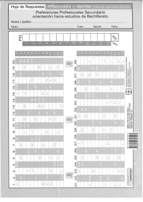 PPS. Preferencias Profesionales Secundaria. Hoja de Respuesta y Gráfica Individu