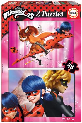 2 PUZZLES PIEZAS X48 PIEZAS MIRACULOUS LADYBUG T2 EDUCA PUZZLES PIEZAS
