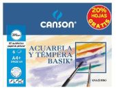 PAPEL ACUARELA BASIK CANSON DIN A4+ 370 GR PACK DE 6 HOJAS 24 X 32 CM
