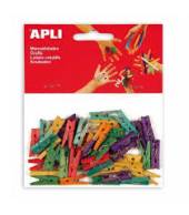 BOLSA 45 MINI PINZAS MADERA COLORES 25X3MM APLI