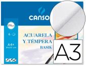 (6) LAMINAS A3 ACUARELA BASIK 370 GRAMOS GUARRO - CANSON