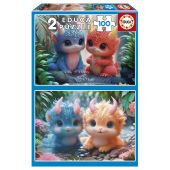 PUZZLE 2X100 MONSTRUOS ADORABLES FS EDUCA