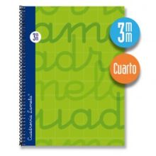 CUADERNO ESPIRAL 4º/A5 3MM EXTRADURA VERDE LAMELA LIBRETA CUARTO